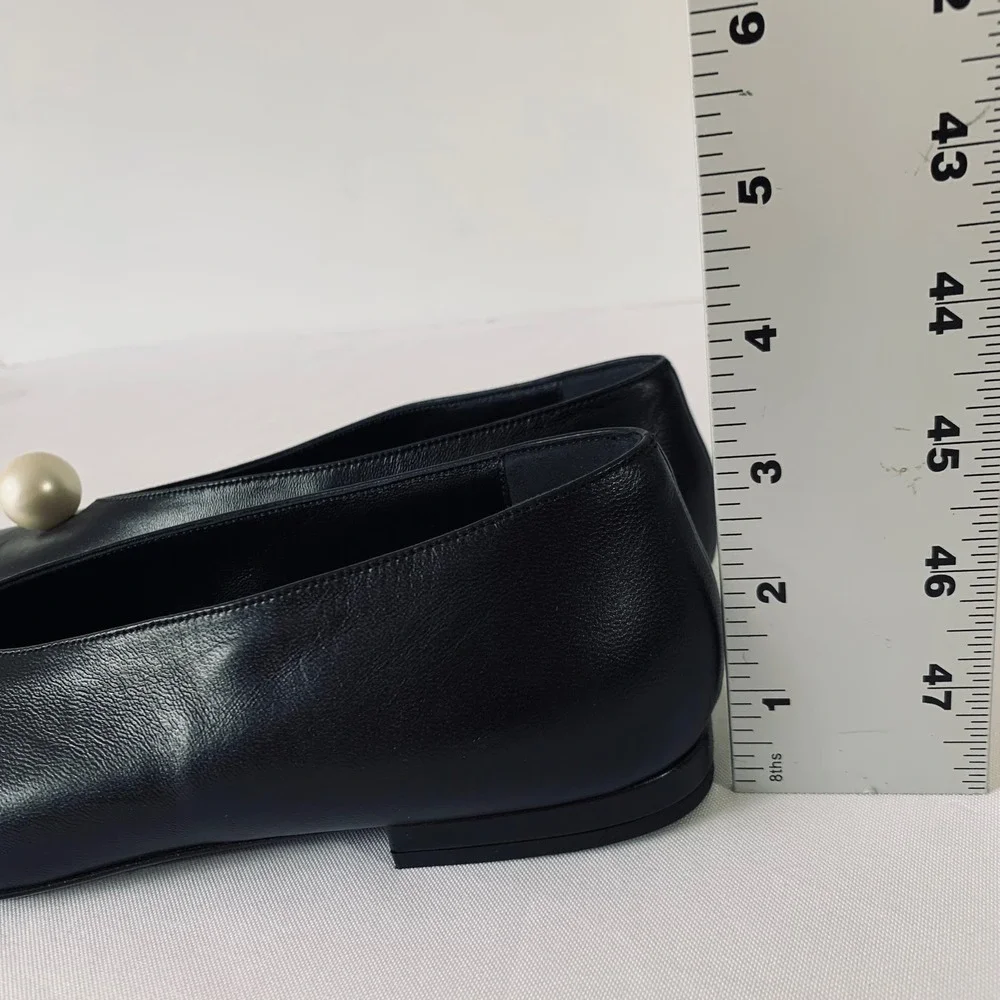 Magda Butrym Pearl Embellished Leather Ballet Flats Women 37.5 Black Pointed Toe